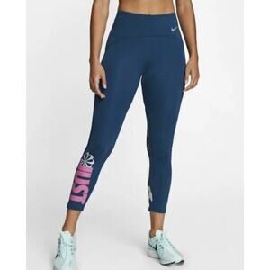 NWT Womens Nike Speed Tight Fit Blue Running Leggings Athletic Reflective Size S